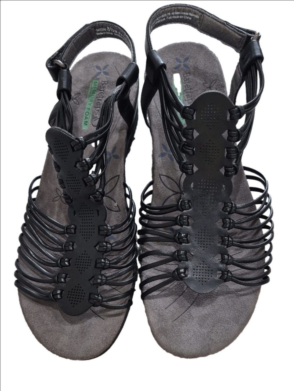 Baretraps Haydin Black Strappy Gladiator Wedge Sandals Comfort Sz 8.5